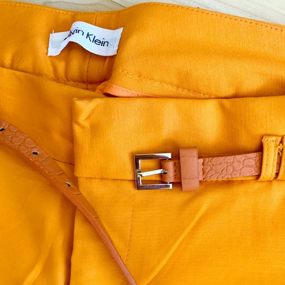 Calvin Klein Women’s Orange Straight Leg Office Dress Trouser Pants with Belt - Picture 4 of 9